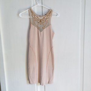 Free People Nude Tan Beaded Body Con Mini Dress